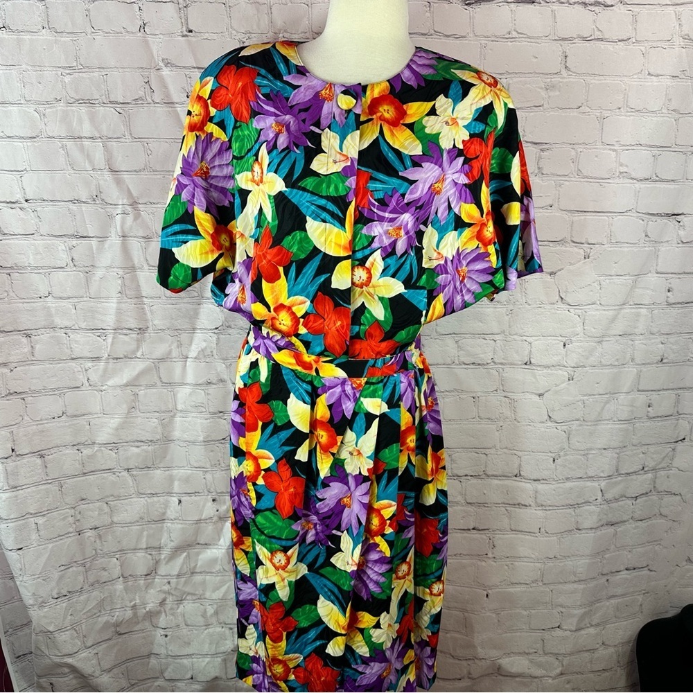 vtg papell boutique Floral Womens 12 Dress 1990s bright colorful